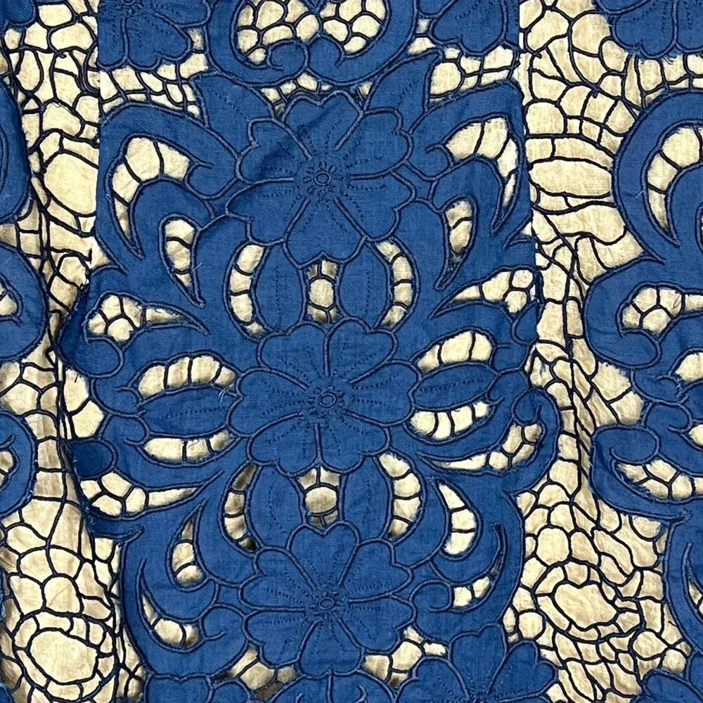 Tracy Reese Womens Blue Lace Overlay Short Sleeve Dress Linen Cotton size 2 - Picture 4 of 10